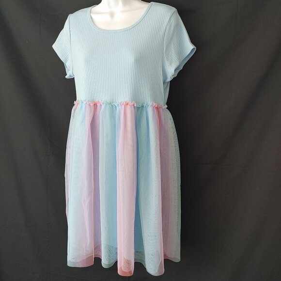 GIRLS RAINBOW TULLE DRESS - PLUS SIZE - Picture 1 of 4
